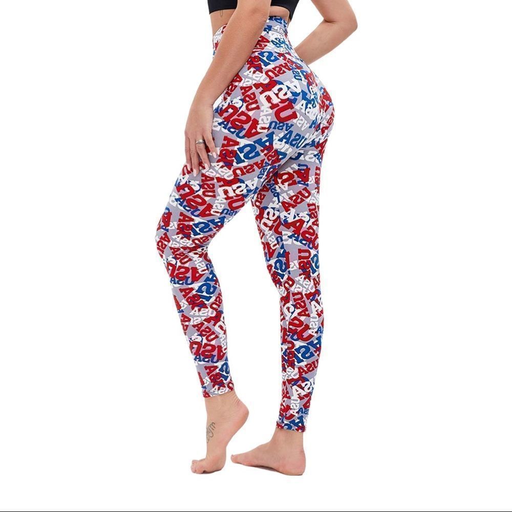 High Waisted USA Print Yoga Leggings Size Small/Medium - Picture 2 of 5